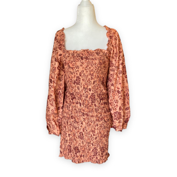 Free People Smock It To Me Mini Dress Apricot Combo - Picture 7 of 11